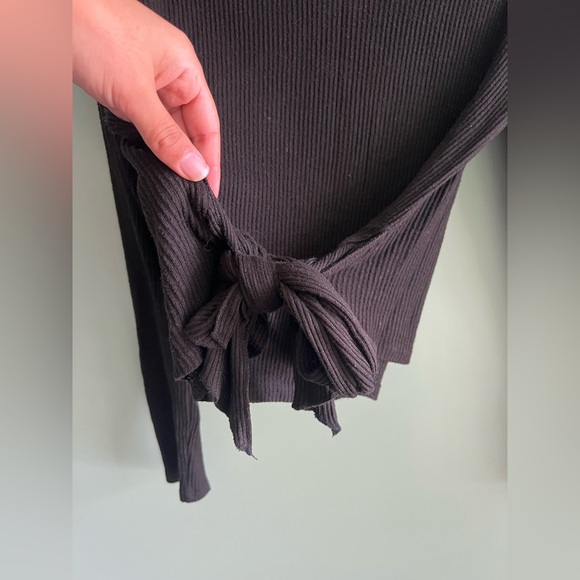 Zara Bow Tie Black Ribbed Long-Sleeve Top - Picture 5 of 7